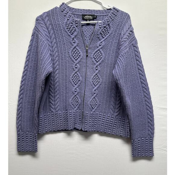 Vintage Icelandic Design 100% Wool Lilac Cable Knit Zip Sweater M Grandmacore - Picture 1 of 9